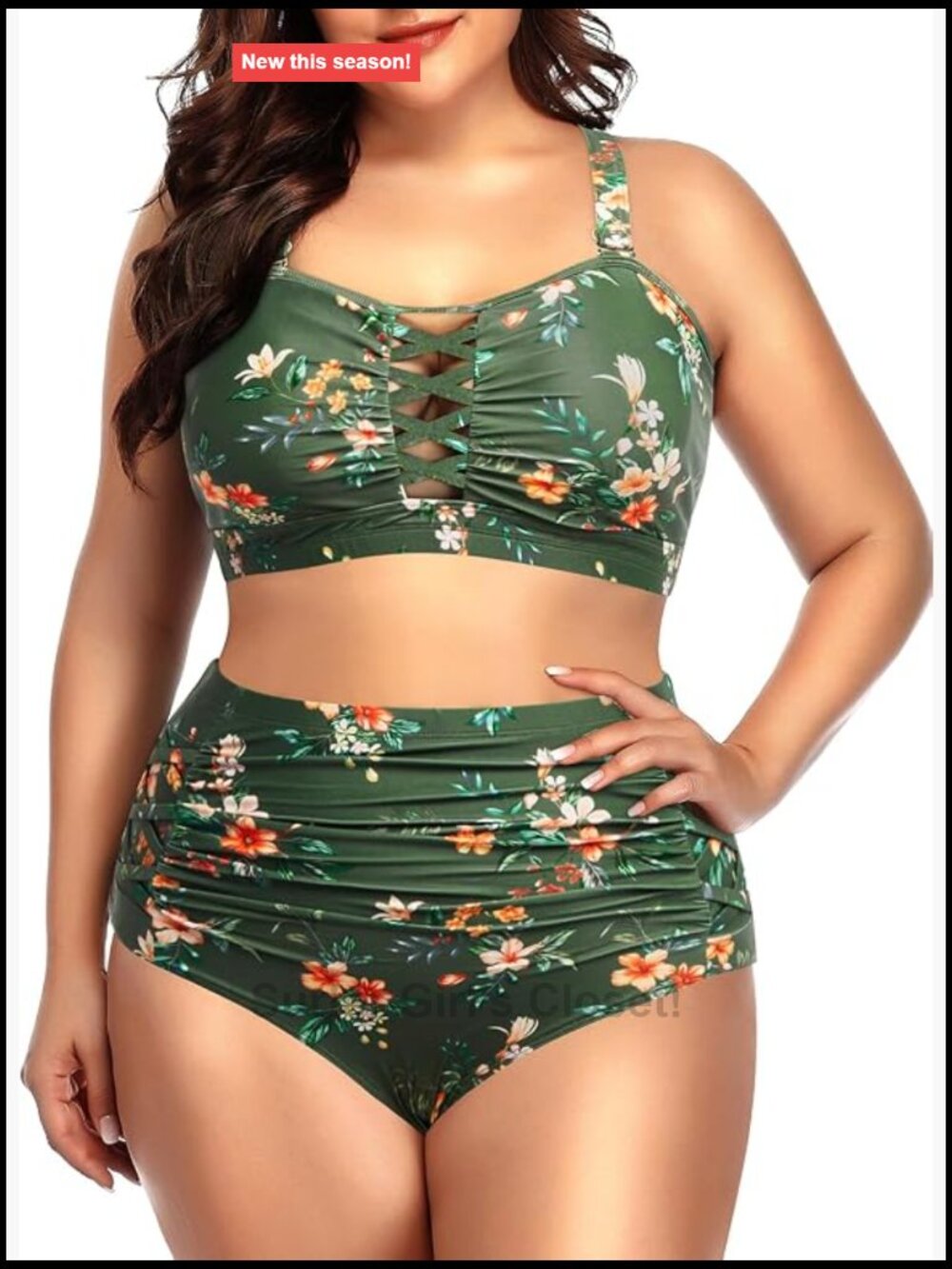 Plus Size High Waisted Bandeau Bikini Set with Tummy Control